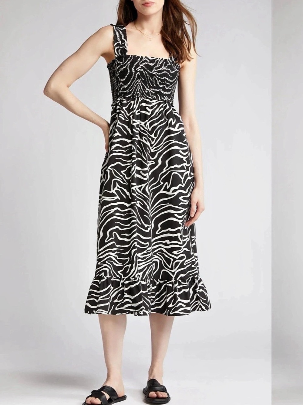 Rails Rumi Zebra Print Cotton Blend Midi Sundress in Contour Lines Sz M
